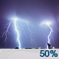 Tonight: A 50 percent chance of showers and thunderstorms.  Cloudy, with a low around 73. Southwest wind around 5 mph. 