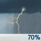This Afternoon: Showers and thunderstorms likely, mainly before 5pm. Mostly cloudy, with a high near 86. West wind around 8 mph. Chance of precipitation is 70%. New rainfall amounts between a tenth and quarter of an inch, except higher amounts possible in thunderstorms. This Afternoon: Showers and thunderstorms likely, mainly before 5pm. Mostly cloudy, with a high near 86. West wind around 8 mph. Chance of precipitation is 70%. New rainfall amounts between a tenth and quarter of an inch, except higher amounts possible in thunderstorms.