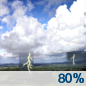 This Afternoon: Showers and thunderstorms likely, then showers and possibly a thunderstorm after 3pm. Some of the storms could be severe.  High near 27. West southwest wind around 16 km/h.  Chance of precipitation is 80%. New rainfall amounts between 1 and 2.5 mm, except higher amounts possible in thunderstorms. 