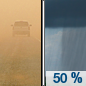 Sunday: A chance of showers and thunderstorms between noon and 3pm, then a chance of showers after 3pm.  Patchy blowing dust. Cloudy through mid morning, then becoming mostly sunny, with a high near 61. Breezy, with a south wind 18 to 24 mph, with gusts as high as 34 mph.  Chance of precipitation is 50%.