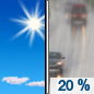 Monday: A 20 percent chance of rain after noon.  Mostly sunny, with a high near 76. Calm wind becoming west 5 to 7 mph in the afternoon. 