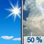 Thursday: Scattered showers and thunderstorms after noon.  Increasing clouds, with a high near 60. Northwest wind around 10 mph becoming north in the afternoon.  Chance of precipitation is 50%. New rainfall amounts of less than a tenth of an inch, except higher amounts possible in thunderstorms. 