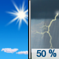 Tuesday: A 50 percent chance of showers and thunderstorms after noon.  Increasing clouds, with a high near 18. Light and variable wind becoming east 6 to 11 km/h in the morning. 