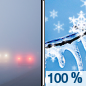 Today: Freezing rain likely, possibly mixed with snow before 5pm, then freezing rain.  Patchy fog before 11am. High near 32. Breezy, with a west wind 8 to 17 mph becoming south in the afternoon. Winds could gust as high as 25 mph.  Chance of precipitation is 100%. Total daytime ice accumulation of less than a 0.1 of an inch possible.  Little or no snow accumulation expected. 