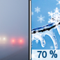 Today: Snow and freezing rain likely, mainly after 3pm.  Areas of freezing fog before noon. Mostly cloudy, with a high near 30. North wind around 5 mph.  Chance of precipitation is 70%. Little or no ice accumulation expected.  Total daytime snow accumulation of less than a half inch possible. 