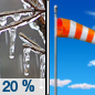 Saturday: A slight chance of freezing rain before 7am. Some thunder is also possible.  Cloudy through mid morning, then gradual clearing, with a high near 43. Breezy, with a northwest wind 9 to 18 mph, with gusts as high as 26 mph.  Chance of precipitation is 20%.