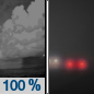 Tonight: Showers and thunderstorms before 10pm, then a slight chance of showers between 10pm and midnight.  Areas of fog after 9pm. Low around 68. Calm wind.  Chance of precipitation is 100%. New precipitation amounts of less than a tenth of an inch, except higher amounts possible in thunderstorms. 