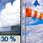 Today: Scattered showers between 8am and 9am.  Mostly sunny, with a high near 92. Breezy, with a south southeast wind 5 to 10 mph becoming west northwest 15 to 20 mph in the afternoon.  Chance of precipitation is 30%.