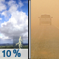 Wednesday: A 10 percent chance of showers and thunderstorms before 11am.  Patchy blowing dust after 2pm. Sunny, with a high near 99. Breezy, with a west southwest wind 5 to 10 mph increasing to 18 to 23 mph in the afternoon. Winds could gust as high as 38 mph. 