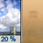 Saturday: A 20 percent chance of showers and thunderstorms before 10am. Some of the storms could be severe.  Patchy blowing dust between 9am and 1pm. Mostly sunny, with a high near 69. Windy, with a north wind 15 to 20 mph increasing to 25 to 30 mph. Winds could gust as high as 45 mph. 