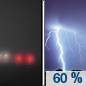 Tonight: Showers and thunderstorms likely, mainly between 3am and 4am, then showers likely and possibly a thunderstorm after 4am.  Patchy fog.  Otherwise, mostly cloudy, with a low around 42. South southwest wind 10 to 17 mph, with gusts as high as 26 mph.  Chance of precipitation is 60%. New rainfall amounts between a quarter and half of an inch possible. 