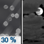 Tuesday Night: A chance of sleet before 7pm.  Mostly cloudy, with a low around 24. Chance of precipitation is 30%.