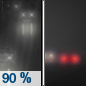 Tonight: Rain, mainly before 10pm.  Areas of fog after 2am. Snow level 10300 feet lowering to 5700 feet after midnight . Low around 34. West wind 5 to 10 mph becoming light  after midnight.  Chance of precipitation is 90%. New precipitation amounts between a tenth and quarter of an inch possible. 