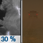 Tonight: A 30 percent chance of showers and thunderstorms, mainly before 9pm.  Patchy blowing dust before 1am. Mostly cloudy, then gradually becoming mostly clear, with a low around 88. Breezy, with a west southwest wind 5 to 15 mph. 
