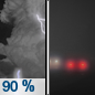 Tonight: Showers and thunderstorms, mainly before 10pm. Some of the storms could produce heavy rainfall.  Patchy fog after 5am. Low around 65. Northwest wind 6 to 8 mph.  Chance of precipitation is 90%. New precipitation amounts between a quarter and half of an inch possible. 