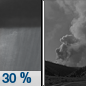 Monday Night: Scattered showers and thunderstorms, mainly before 7pm.  Areas of smoke. Mostly cloudy, with a low around 56. West wind around 10 mph.  Chance of precipitation is 30%.
