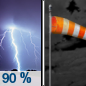 Tonight: Showers and thunderstorms, mainly before 10pm. Some of the storms could be severe and produce heavy rainfall.  Low around 58. Breezy, with a south wind 10 to 15 mph becoming west after midnight. Winds could gust as high as 20 mph.  Chance of precipitation is 90%. New precipitation amounts between a quarter and half of an inch possible. 