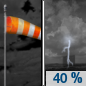 Sunday Night: A chance of showers and thunderstorms after 1am.  Mostly cloudy, with a low around 70. Breezy.  Chance of precipitation is 40%.