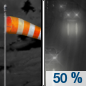 Saturday Night: A 50 percent chance of rain after midnight.  Increasing clouds, with a low around 39. Breezy, with a west wind 19 to 24 mph decreasing to 10 to 15 mph after midnight. Winds could gust as high as 33 mph. 