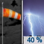 Tuesday Night: A 40 percent chance of showers and thunderstorms after 1am.  Mostly cloudy, with a low around 66. Breezy. 
