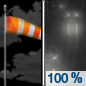 Tonight: Rain, mainly after 2am.  Steady temperature around 48. Breezy, with a southeast wind around 18 mph, with gusts as high as 26 mph.  Chance of precipitation is 100%. New precipitation amounts between a quarter and half of an inch possible. 