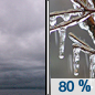 Sunday: Freezing rain, mainly after 3pm.  High near 34. Light south wind increasing to 5 to 9 mph in the morning.  Chance of precipitation is 80%. New ice accumulation of less than a 0.1 of an inch possible. 
