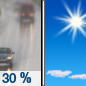 Today: A 30 percent chance of rain before 9am.  Sunny, with a high near 78. Calm wind becoming west northwest around 6 mph in the afternoon. 