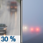 Monday: A chance of rain, mainly before 9am.  Areas of fog.  Otherwise, cloudy, with a high near 49. Southwest wind 15 to 20 mph.  Chance of precipitation is 30%.