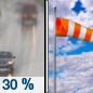 Thursday: A chance of rain before 8am, then a chance of showers between 8am and 11am.  Mostly cloudy, with a high near 73. Breezy, with a northeast wind 18 to 21 mph, with gusts as high as 32 mph.  Chance of precipitation is 30%.