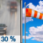 Wednesday: A 30 percent chance of rain before 11am.  Mostly sunny, with a high near 53. Breezy, with a west wind 9 to 15 mph, with gusts as high as 24 mph. 