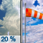 Sunday: A slight chance of showers and thunderstorms before 9am, then a slight chance of showers between 9am and noon.  Partly sunny, with a high near 68. Breezy, with a northwest wind 16 to 21 mph, with gusts as high as 30 mph.  Chance of precipitation is 20%.