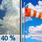 Tuesday: A 40 percent chance of showers and thunderstorms before 10am.  Cloudy through mid morning, then becoming mostly sunny, with a high near 92. Breezy, with a south southeast wind 10 to 20 mph, with gusts as high as 29 mph. 