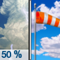 Saturday: A chance of showers and thunderstorms before 11am.  Partly sunny, with a high near 89. Breezy, with a south southwest wind 9 to 18 mph, with gusts as high as 29 mph.  Chance of precipitation is 50%.
