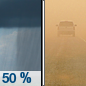 Thursday: A 50 percent chance of showers, mainly between 7am and 10am.  Patchy blowing dust after 2pm. Mostly sunny, with a high near 57. Breezy, with a northwest wind 16 to 21 mph increasing to 24 to 29 mph in the afternoon. Winds could gust as high as 40 mph. 