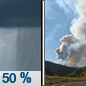 Tuesday: A 50 percent chance of showers, mainly before 8am.  Areas of smoke after 5pm. Mostly cloudy, then gradually becoming sunny, with a high near 53. Breezy, with a northeast wind 17 to 22 mph, with gusts as high as 34 mph.  New precipitation amounts of less than a tenth of an inch possible. 