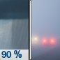 Wednesday: Showers, mainly before 9am.  Patchy fog between noon and 1pm. High near 55. Southeast wind 11 to 15 mph becoming west southwest in the afternoon. Winds could gust as high as 28 mph.  Chance of precipitation is 90%. New precipitation amounts between a tenth and quarter of an inch possible. 