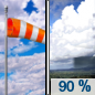 Saturday: Showers and possibly a thunderstorm after noon.  High near 49. Breezy, with a west wind 13 to 16 mph, with gusts as high as 25 mph.  Chance of precipitation is 90%.