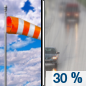 Tuesday: A 30 percent chance of rain, mainly after 4pm.  Snow level 7100 feet rising to 8300 feet in the afternoon. Partly sunny, with a high near 54. Breezy, with a south southwest wind 13 to 18 mph increasing to 19 to 24 mph in the afternoon. Winds could gust as high as 37 mph. 