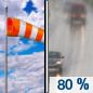 Tuesday: Rain, mainly after 3pm.  Snow level 5800 feet rising to 7000 feet in the afternoon. High near 48. Breezy, with a south wind 13 to 15 mph, with gusts as high as 23 mph.  Chance of precipitation is 80%. New precipitation amounts between a tenth and quarter of an inch possible. 