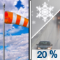 Saturday: A slight chance of rain and snow showers after noon. Some thunder is also possible.  Mostly sunny, with a high near 50. Breezy.  Chance of precipitation is 20%.