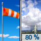 Wednesday: Showers and thunderstorms, mainly after 4pm.  High near 92. Heat index values as high as 99. Breezy, with a south southwest wind 21 to 29 mph, with gusts as high as 46 mph.  Chance of precipitation is 80%. New rainfall amounts between a tenth and quarter of an inch, except higher amounts possible in thunderstorms. 