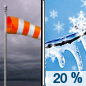 Today: A slight chance of snow between 4pm and 5pm, then a slight chance of freezing rain after 5pm.  Mostly cloudy, with a temperature falling to around 27 by 5pm. Wind chill values as low as 12. Windy, with an east northeast wind 20 to 25 mph, with gusts as high as 35 mph.  Chance of precipitation is 20%.