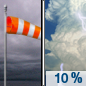 Sunday: A 10 percent chance of showers and thunderstorms after 5pm.  Cloudy, then gradually becoming mostly sunny, with a high near 81. Breezy, with a south southwest wind 18 to 21 mph, with gusts as high as 31 mph. 