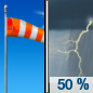 Tuesday: A 50 percent chance of showers and thunderstorms after noon.  Sunny through mid morning, then becoming mostly cloudy, with a high near 59. Breezy, with a west southwest wind 10 to 20 mph.  New rainfall amounts of less than a tenth of an inch, except higher amounts possible in thunderstorms. 