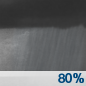 Saturday Night: Showers.  Low around 42. Chance of precipitation is 80%.