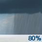 Saturday: Showers and possibly a thunderstorm.  High near 78. Chance of precipitation is 80%.